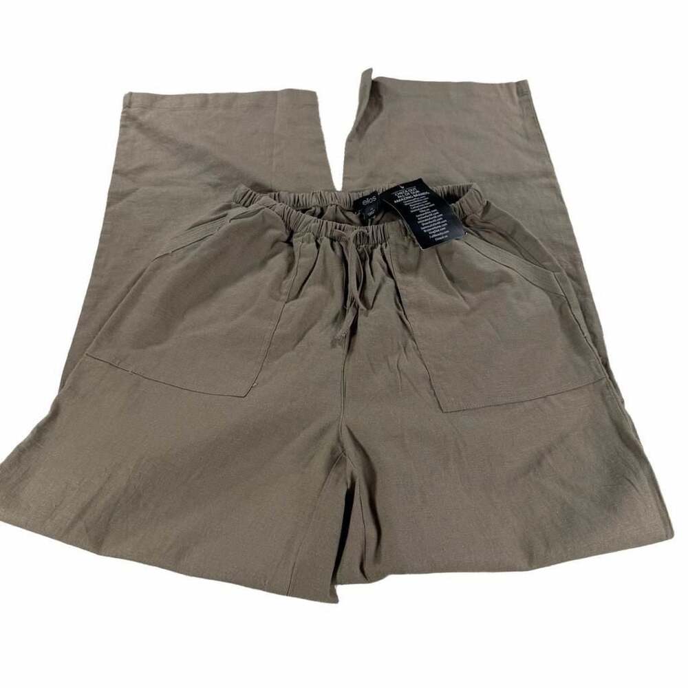 ellos Women's Linen Blend Drawstring Pull-On Pants Taupe Size 10 New with Tags